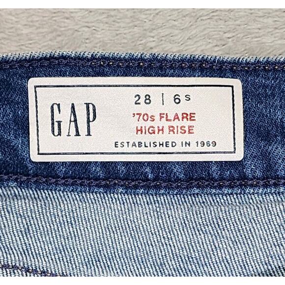 GAP Jeans 70s Flare High Rise 2 Tone Blue Denim Womens 28 Size 6 Short - Picture 6 of 12